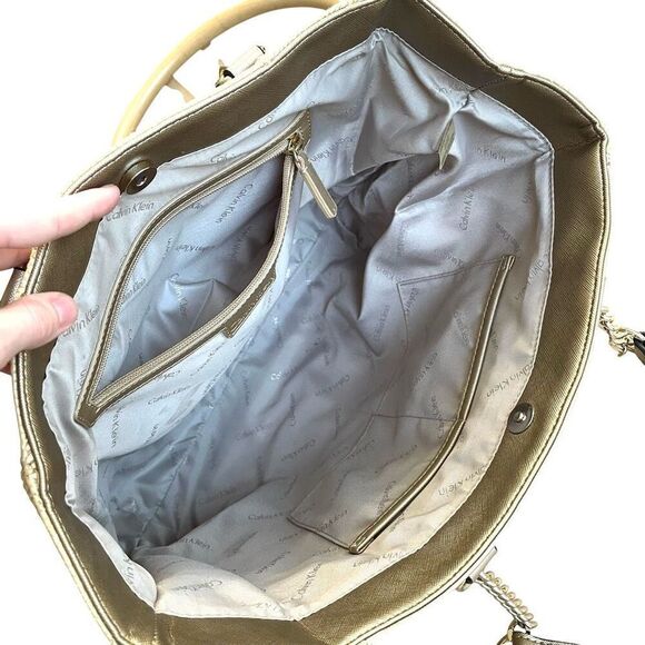 Calvin Klein raffia woven metallic tote‎ bag - Picture 12 of 16
